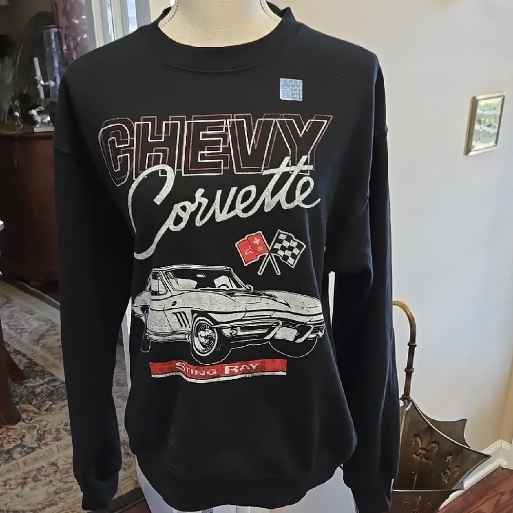 Chevy Corvette Stingray Black Graphic Sweatshirt Officially Licensed XS NEW tags